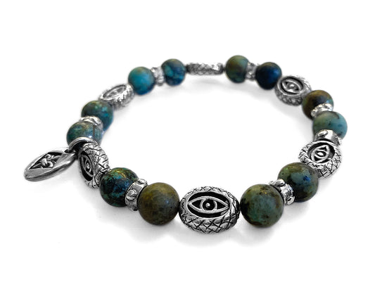 Elfcraft Armband Dragon Eye Afrikanischer Türkis 925 Sterling Silber Massiv Dehnbar Unisex