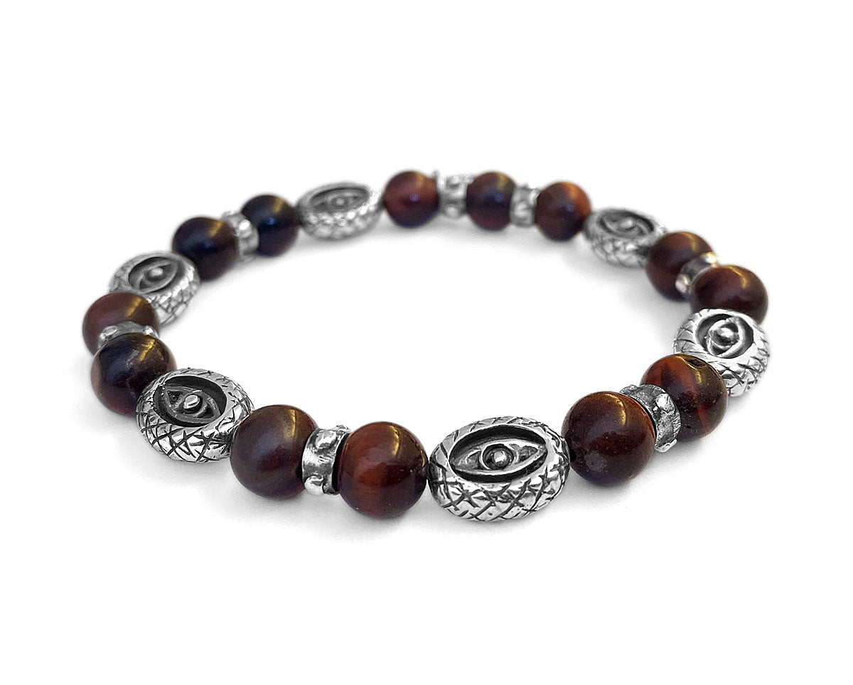 Elfcraft Armband Dragon Eye Rotes Tigerauge 925 Sterling Silber Massiv Dehnbar Unisex
