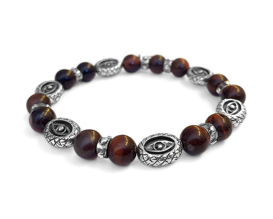 Elfcraft Armband Dragon Eye Rotes Tigerauge 925 Sterling Silber Massiv Dehnbar Unisex