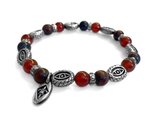 Elfcraft Armband Dragon Eye Rotes Tigerauge Carneol 925 Silber Massiv Dehnbar Unisex