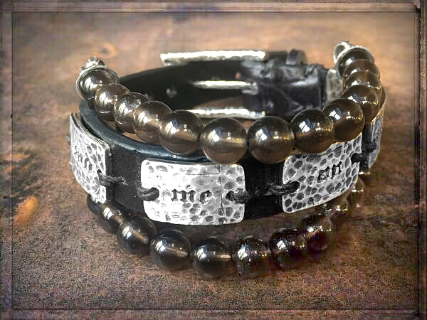 Elfcraft Armband Dreireihig Croco-Leder Braun Send Me An Angel Rauchquarz-Perlen 925 Silber Massiv Unisex