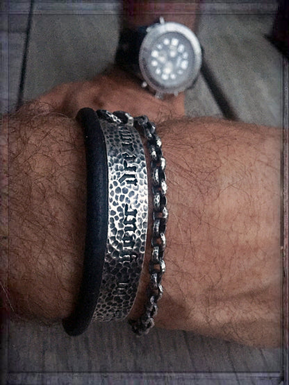 Elfcraft Armband Dreireihig Erbsmuster Gehämmert Believe In Your Dreams Leder 925 Sterling Silber Massiv Model