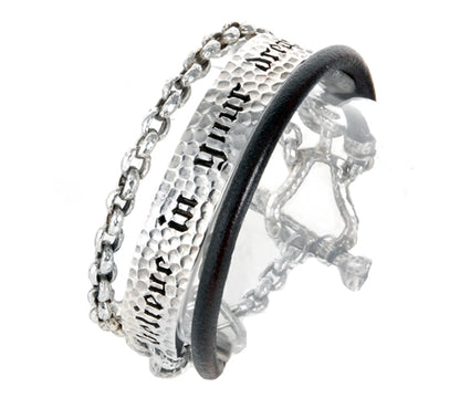 Elfcraft Armband Dreireihig Erbsmuster Gehämmert Believe In Your Dreams Leder 925 Sterling Silber Massiv