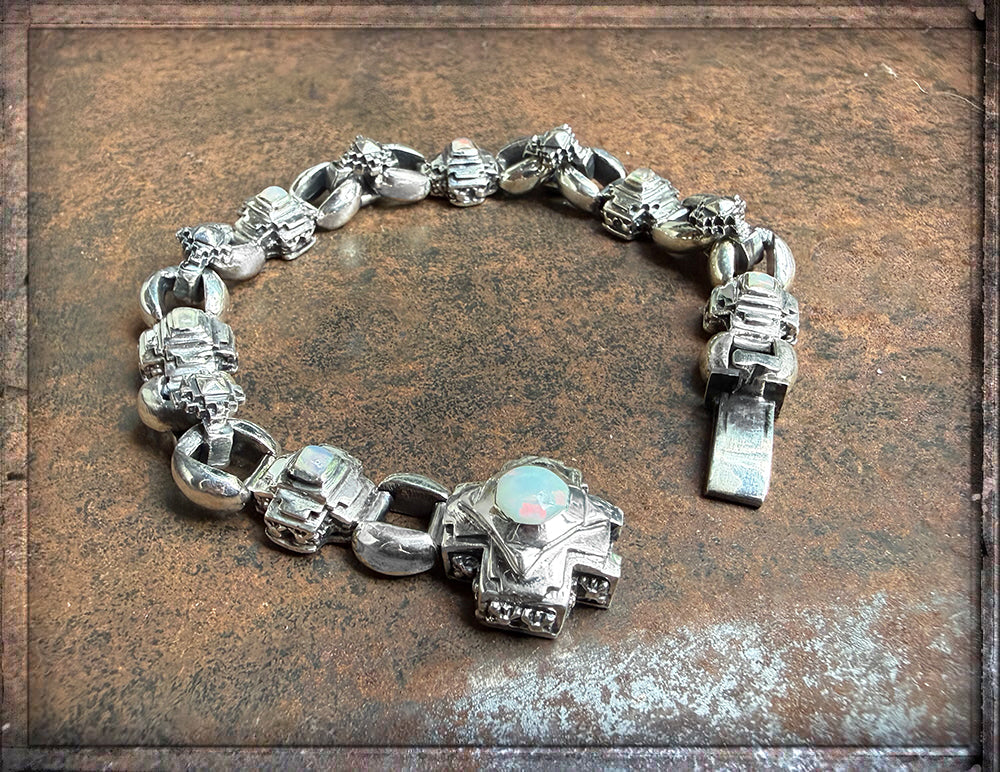 Elfcraft Armband Erbschain Octagon Crosses Oktagon-Kreuze Opale Sterling Silber Massiv Markantes Unisex Unikat