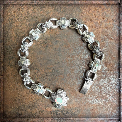 Elfcraft Armband Erbschain Octagon Crosses Oktagon-Kreuze Opale 925 Silber Massiv Markantes Unisex Unikat