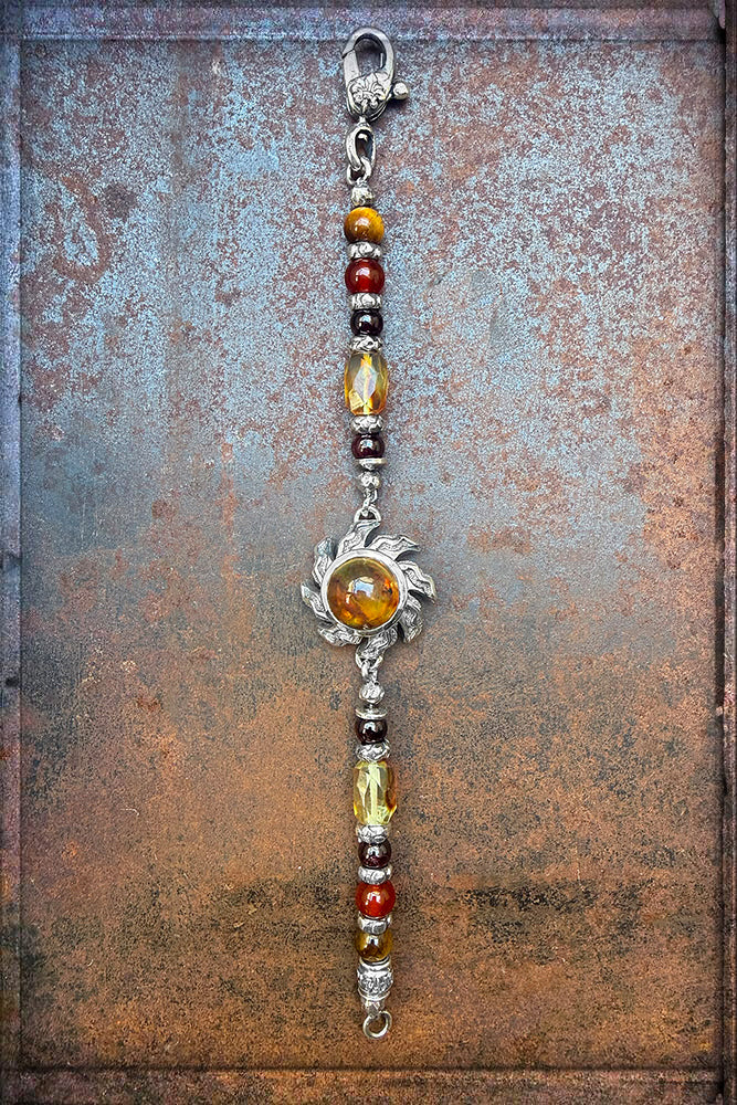 Elfcraft Armband Flamed Sun Bernstein Sonne 925 Silber Massiv Carneol Tigerauge Rauchquarz