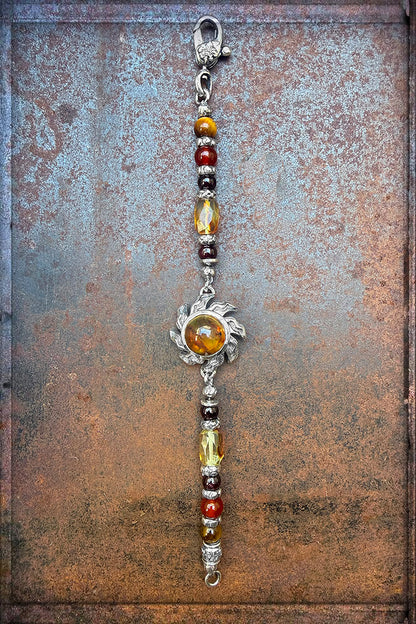Elfcraft Armband Flamed Sun Bernstein Sonne 925 Silber Massiv Carneol Tigerauge Rauchquarz