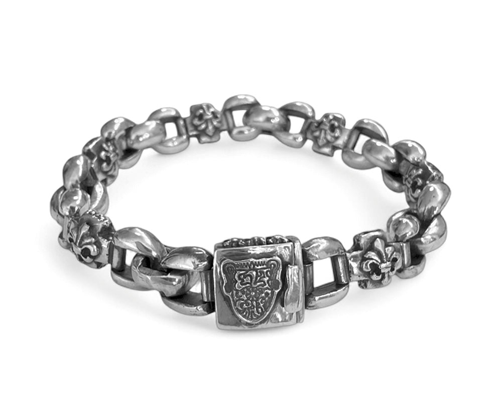 Elfcraft Armband Lilien Kreuz Erbsglieder Wappen Verschluss 925 Sterling Silber Massiv