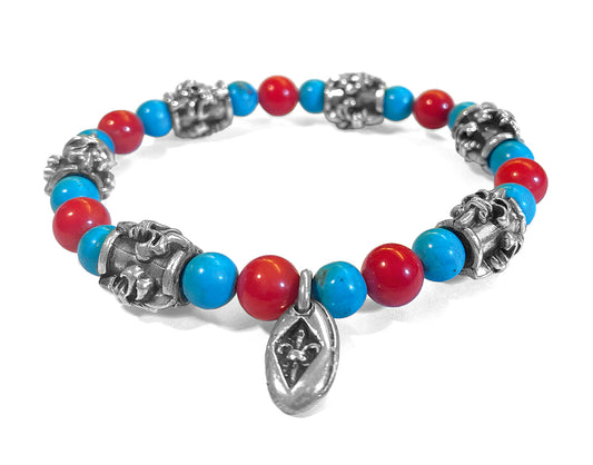 Elfcraft Armband Perlen Türkis Rot Lilien-Tubes 925 Sterling Silber Dehnbar Unisex