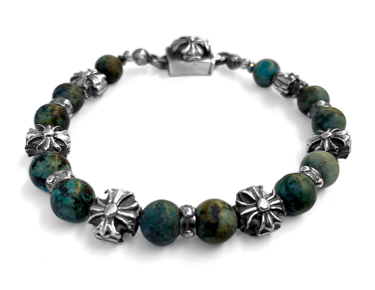 Elfcraft Armband Malteser Kreuze Afrikanischer Türkis 925 Sterling Silber Massiv Unisex
