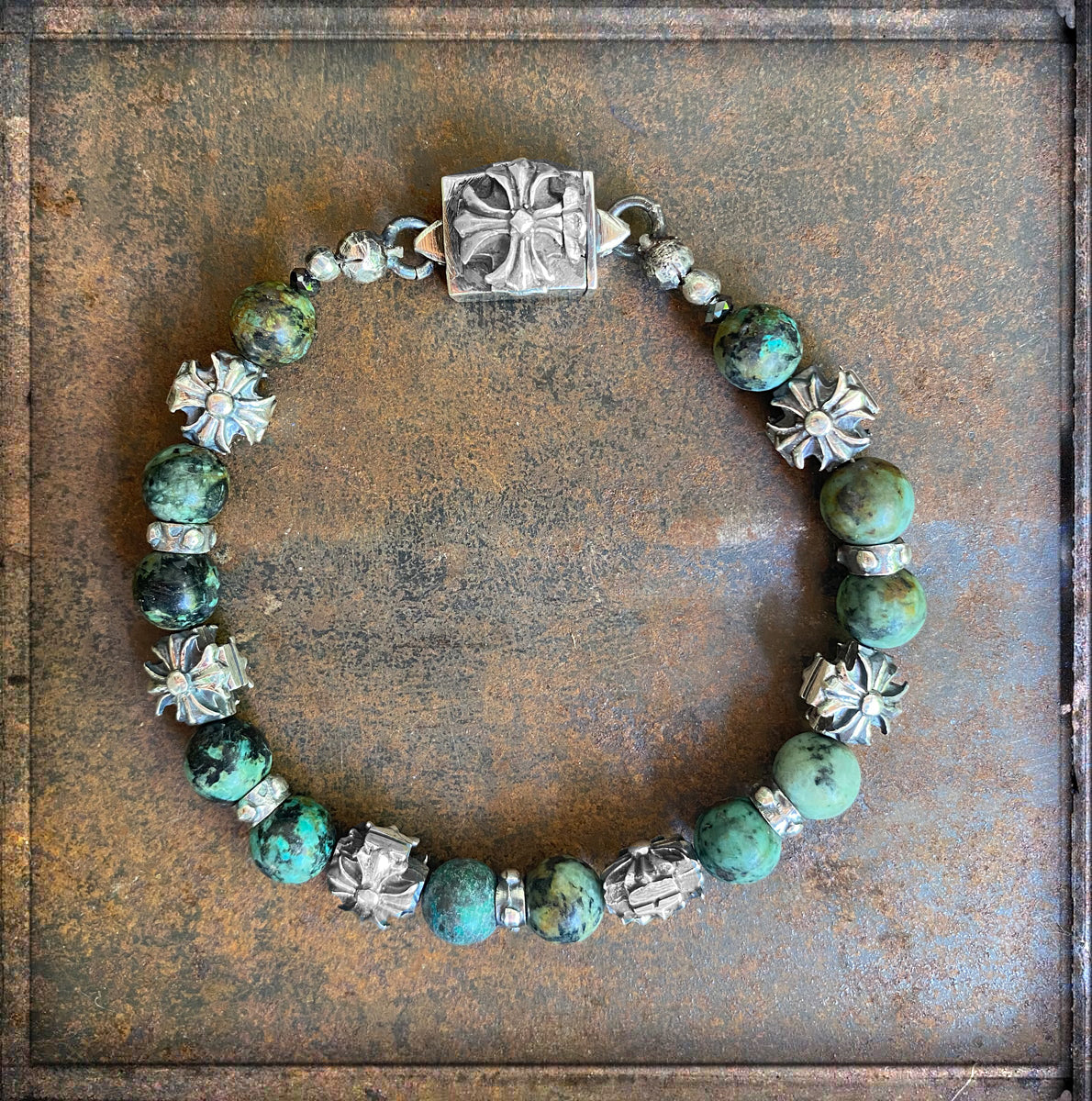 Elfcraft Armband Malteser Kreuze Afrikanischer Türkis 925 Silber Massiv Unisex
