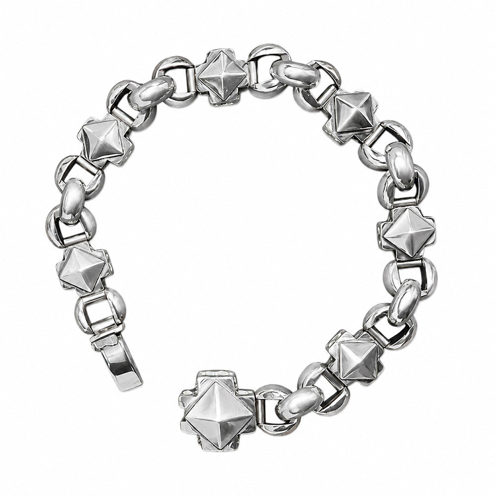 Elfcraft Armband Oktagon Kreuze Pyramiden Design Erbsmuster Sterling Silber Massiv Unisex