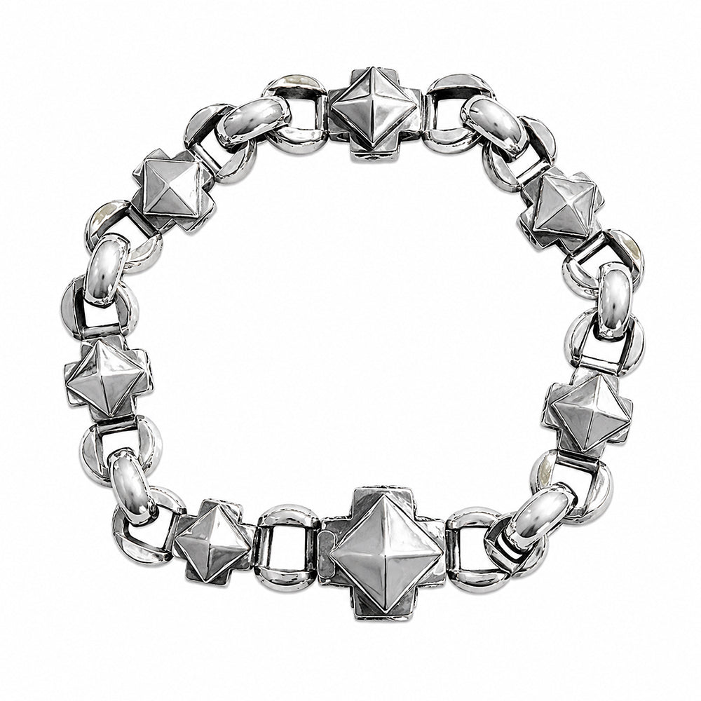 Elfcraft Armband Oktagon Kreuze Pyramiden Design Erbsmuster 925 Sterling Silber Massiv Unisex
