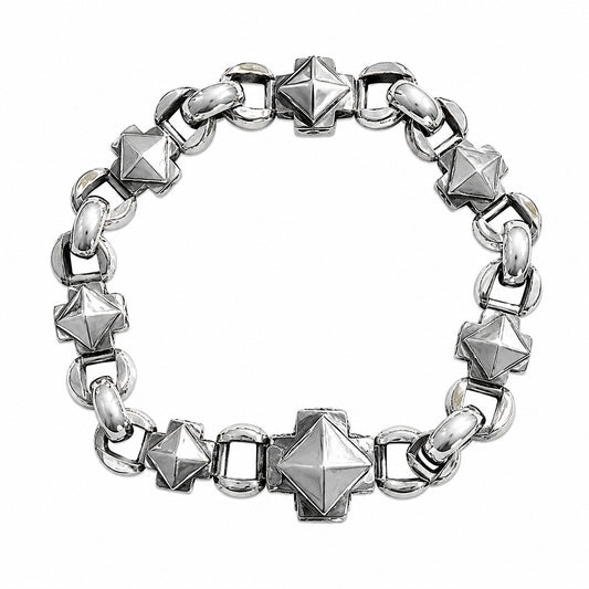 Elfcraft Armband Oktagon Kreuze Pyramiden Design Erbsmuster 925 Sterling Silber Massiv Unisex