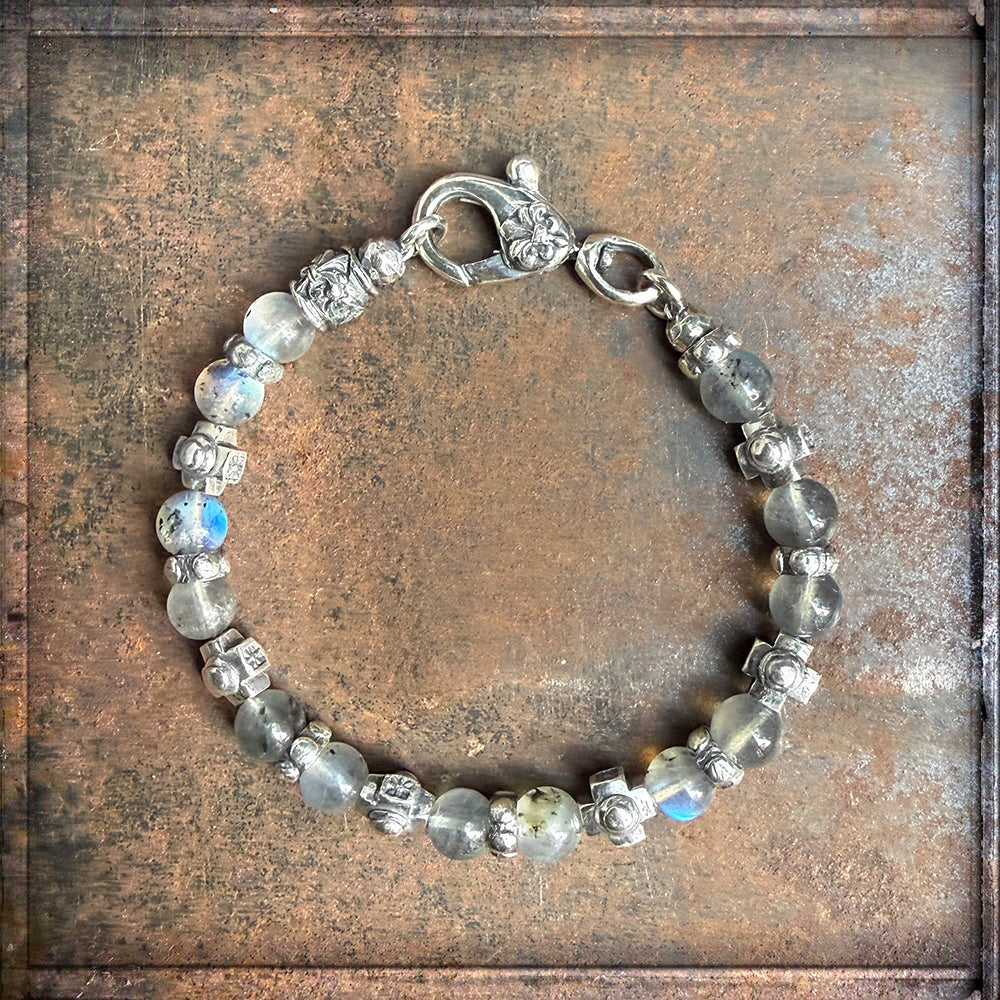 Elfcraft Armband Pupil Crosses Labradorit Light Kreuz-Beads 925 Silber Massiv Rock Style Unisex