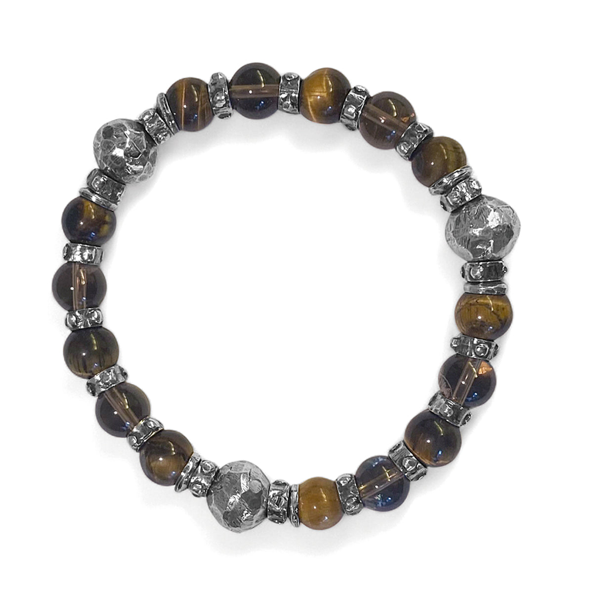 Elfcraft Armband Rauchquarz Tigerauge 925 Sterling Silber Dehnbar Unisex