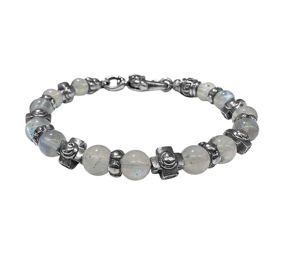 Elfcraft Armband Rupil Crosses Labradorit Light Kreuz-Beads 925 Sterling Silber Massiv Rock Style Unisex