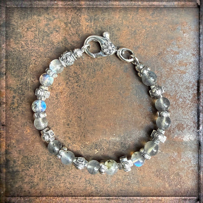 Elfcraft Armband Rupil Crosses Labradorit Light Kreuz-Beads 925 Silber Massiv Rock Style Unisex