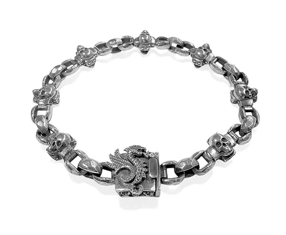 Elfcraft Armband Skull Kreuz Erbsglieder Drachen Verschluss 925 Sterling Silber Massiv