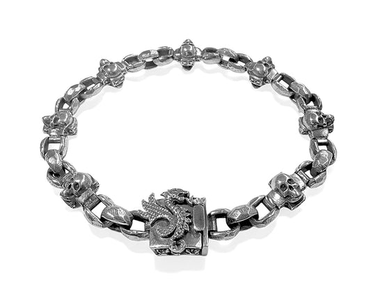 Elfcraft Armband Skull Kreuz Erbsglieder Drachen Verschluss 925 Sterling Silber Massiv