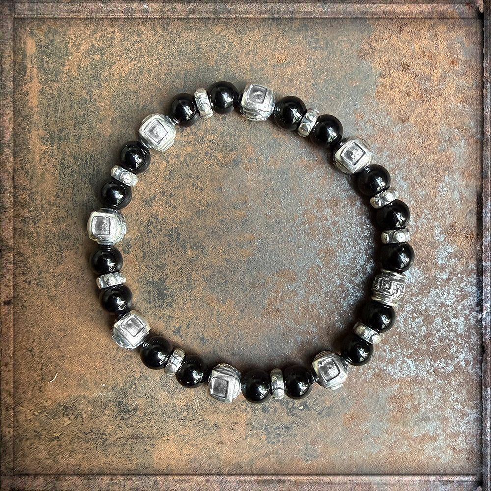 Elfcraft Armband Square Steps Onyx Schwarz 925 Silber Massiv Dehnbar Unisex