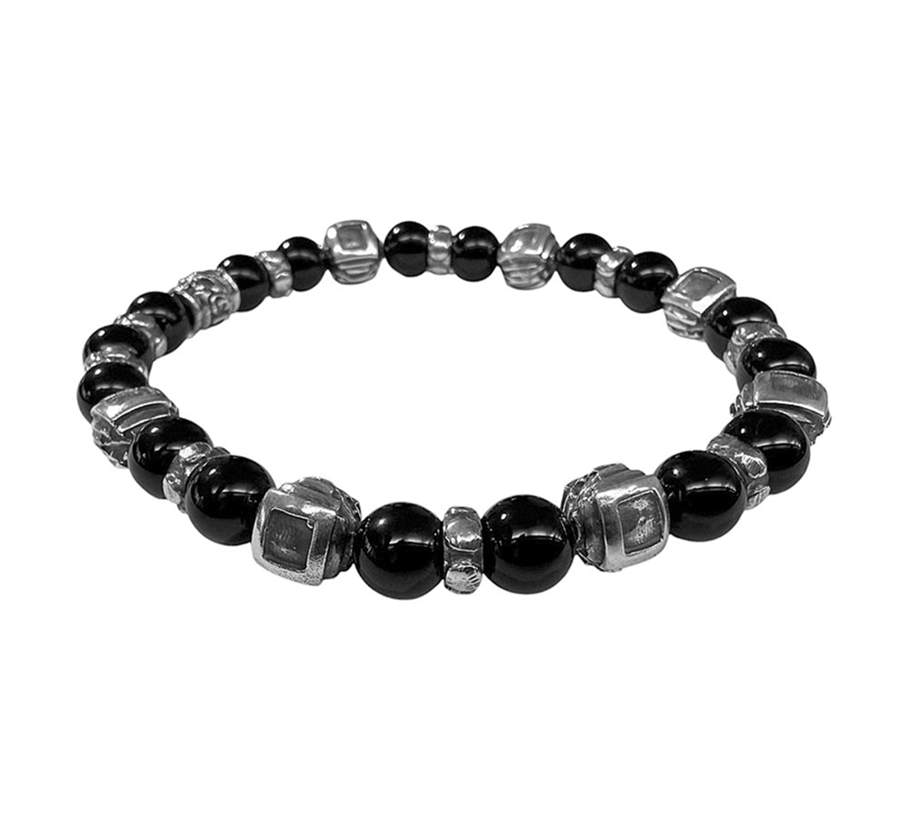 Elfcraft Armband Square Steps Onyx Schwarz 925 Sterling Silber Massiv Dehnbar Unisex