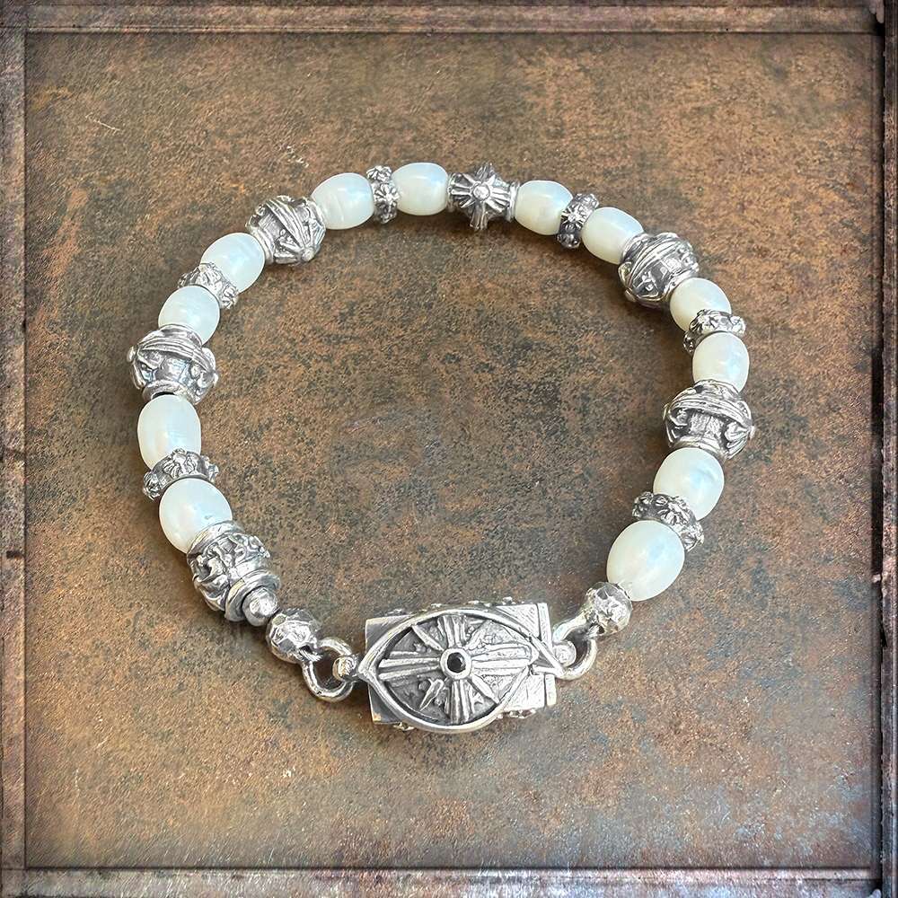 Elfcraft Armband The Third Eye View 925 Sterling Silber Massiv Süßwasserperlen Unisex