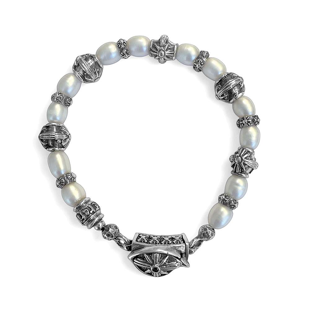 Elfcraft Armband The Third Eye View Sterling Silber Massiv Weiße Süßwasserperlen Unisex