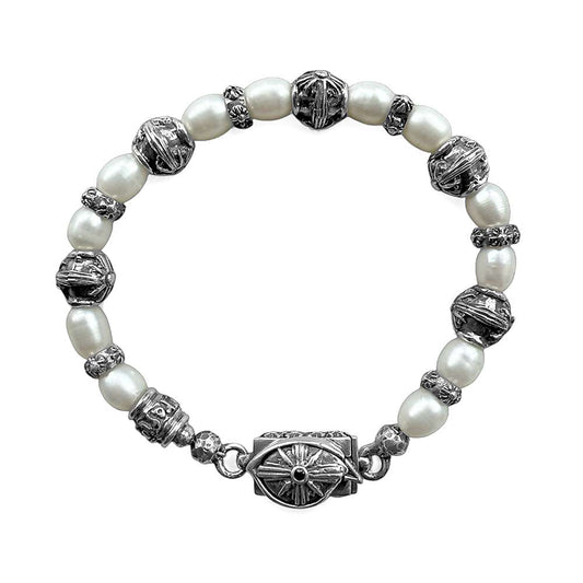 Elfcraft Armband The Third Eye View 925 Sterling Silber Massiv Weiße Süßwasserperlen Unisex