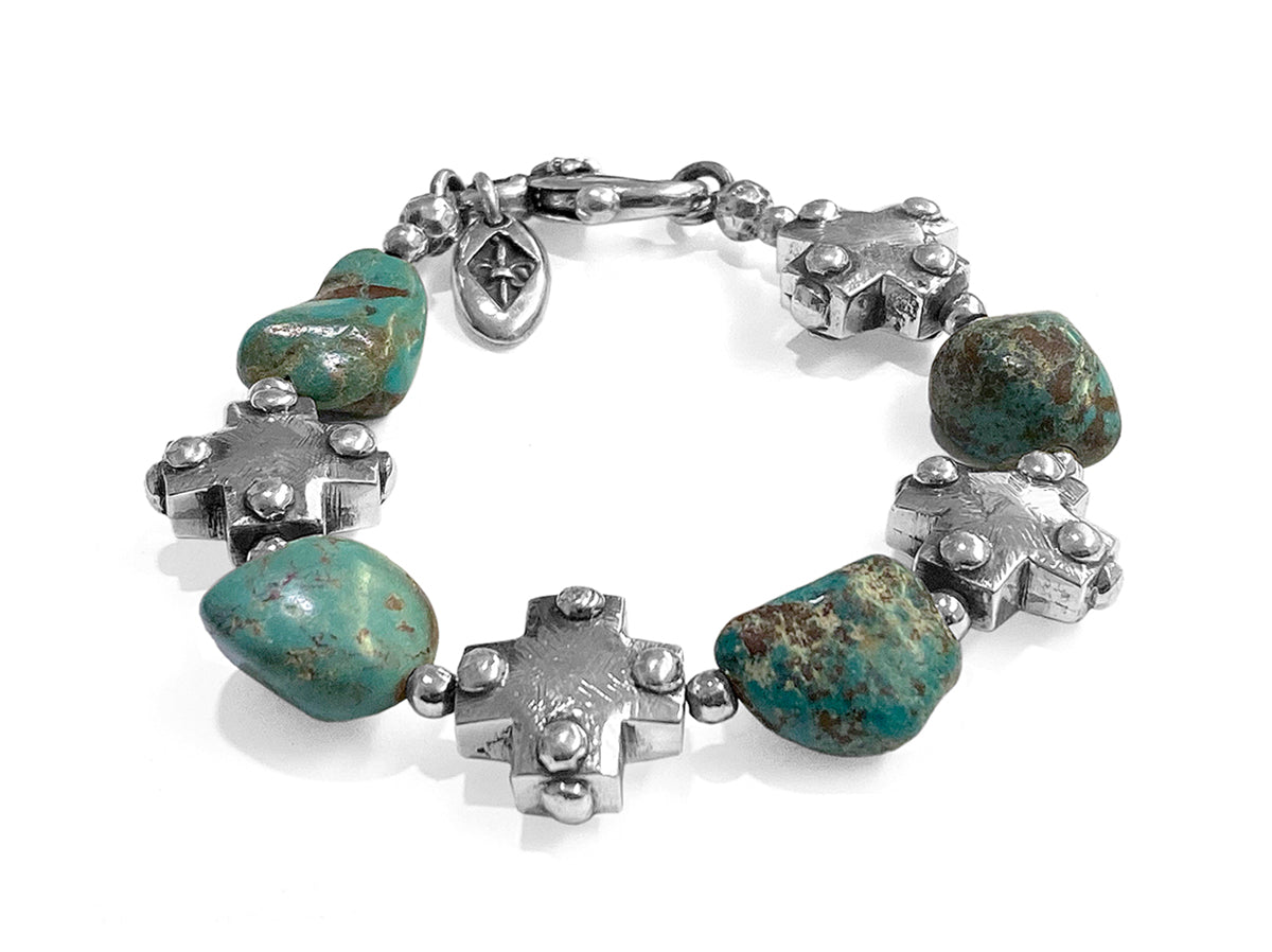 Elfcraft Armband Türkis-Nuggets Kreuze mit Dots 925 Sterling Silber Massiv