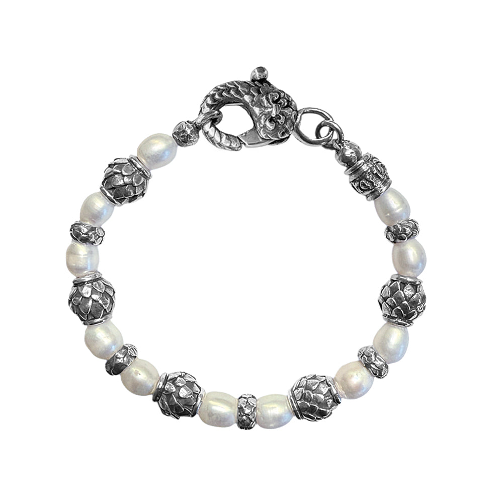 Elfcraft Armband Dragon Scales Weiße Süßwasserperlen 925 Sterling Silber Unisex