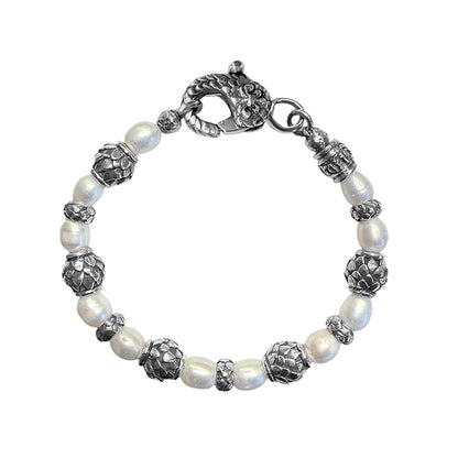 Elfcraft Armband Dragon Scales Weiße Süßwasserperlen 925 Sterling Silber Unisex