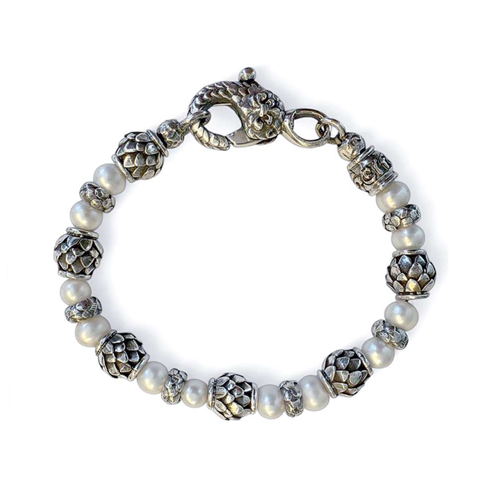 Elfcraft Armband Dragon Scales Weiße Süßwasserperlen 925 Sterling Silber Massiv Unisex