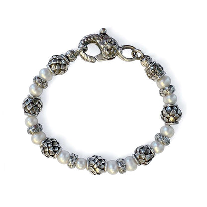 Elfcraft Armband Dragon Scales Weiße Süßwasserperlen 925 Sterling Silber Massiv Unisex