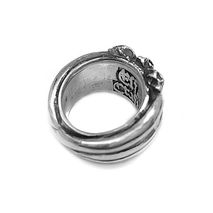 Elfcraft Bandring Breit Skulls Totenköpfe 925 Sterling Silber Massiv Seitlich
