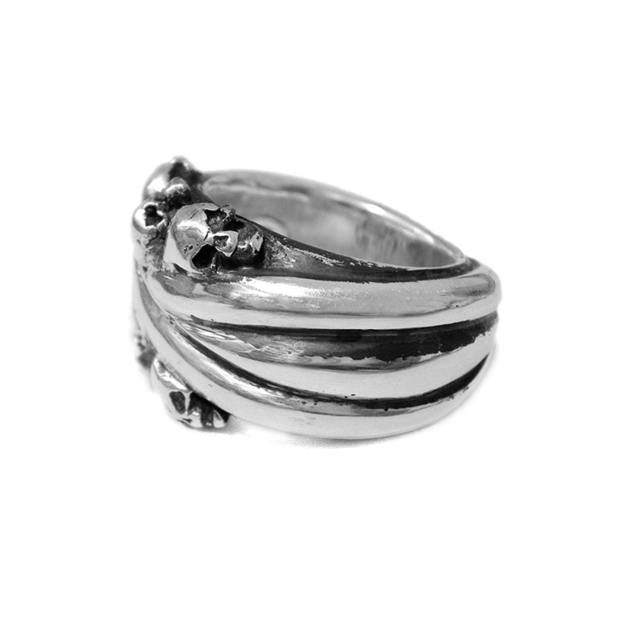 Elfcraft Bandring Breit Skulls Totenköpfe 925 Silber Massiv Unisex
