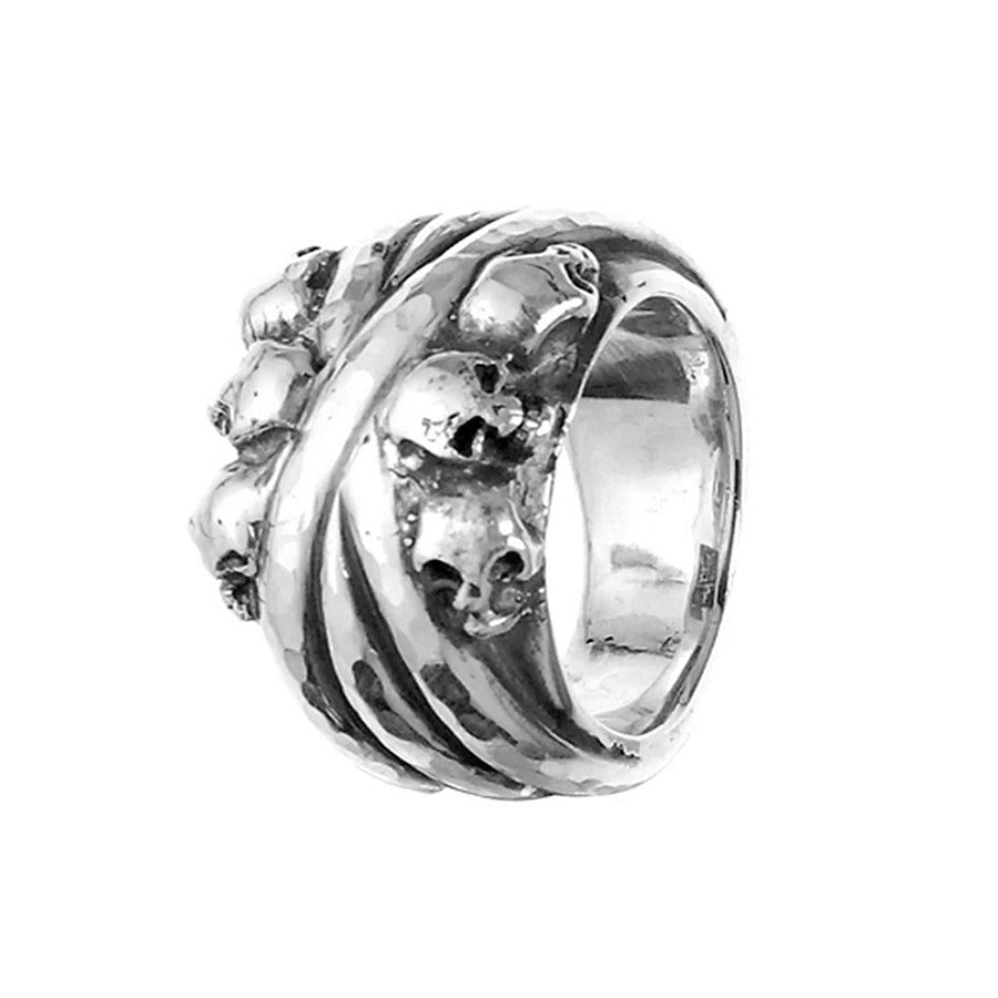 Elfcraft Bandring Breit Skulls Totenköpfe 925 Sterling Silber Massiv Unisex