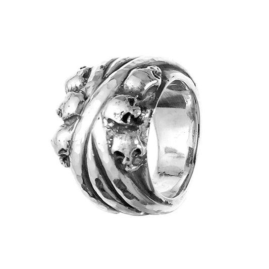 Elfcraft Bandring Breit Skulls Totenköpfe 925 Sterling Silber Massiv Unisex