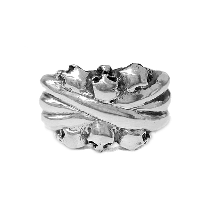 Elfcraft Bandring Breit Skulls Totenköpfe 925 Sterling Silber Massiv