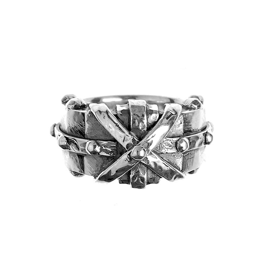Elfcraft Bandring Gehämmert Cross Bound Kreuz-Motiv 925 Silber Massiv Unisex