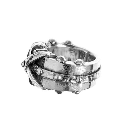 Elfcraft Bandring Gehämmert Cross Bound Kreuz-Motiv 925 Sterling Silber Massiv Seitlich