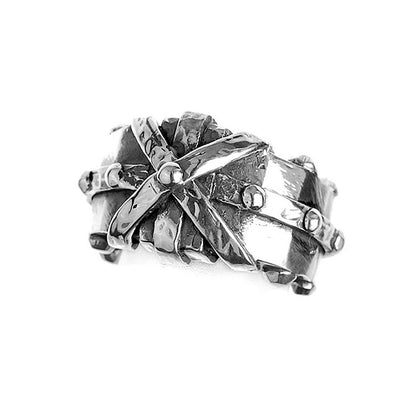 Elfcraft Bandring Gehämmert Cross Bound Kreuz-Motiv 925 Sterling Silber Massiv Unisex