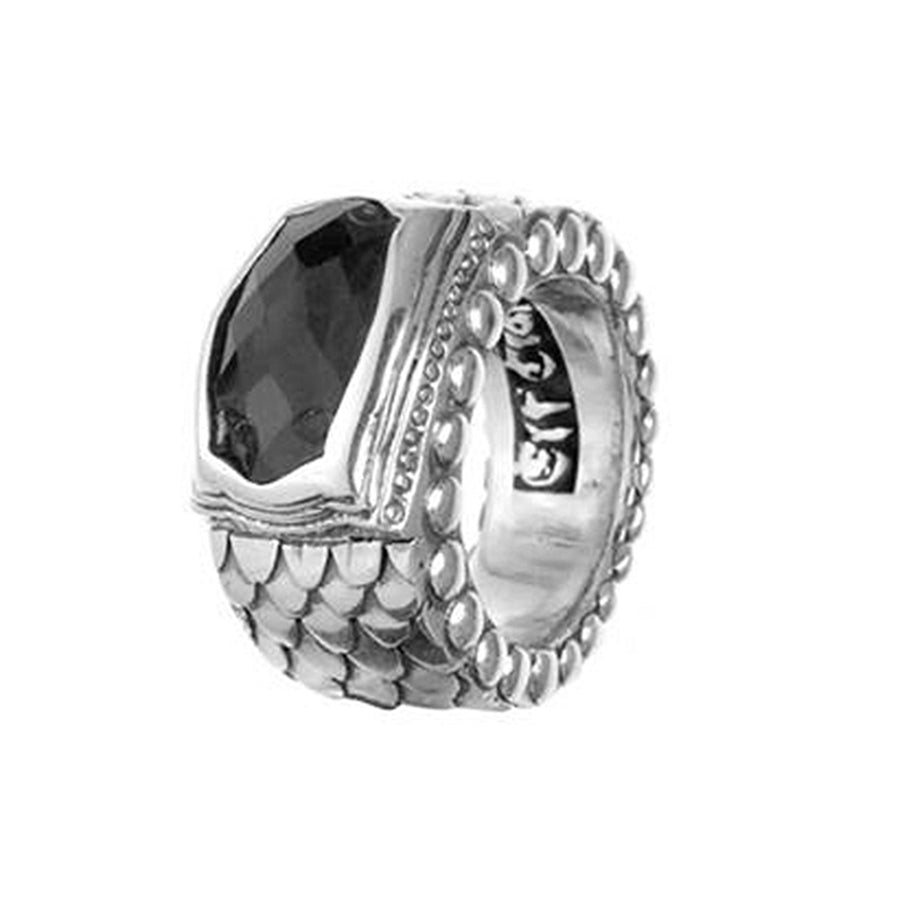 Elfcraft Bandring Drachenschuppen-Optik Zirkonia Schwarz 925 Sterling Silber Massiv Unisex