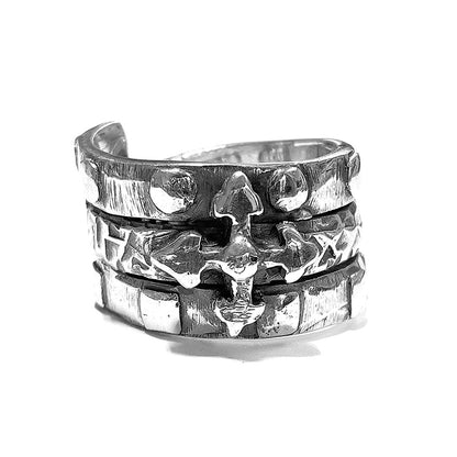 Elfcraft Bandring Dreireihig Kreuz-Motiv 925 Sterling Silber Massiv Unisex