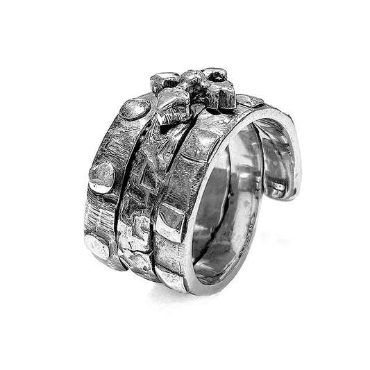 Elfcraft Bandring Dreireihig Kreuz 925 Sterling Silber Massiv Unisex