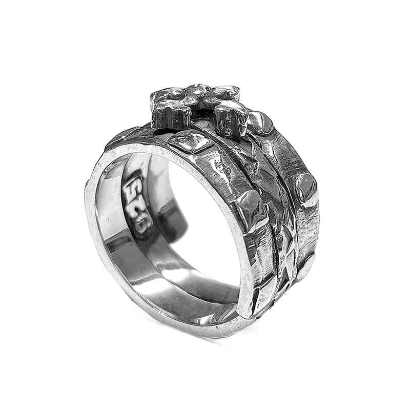 Elfcraft Bandring Dreireihig Kreuz Sterling Silber Massiv Unisex