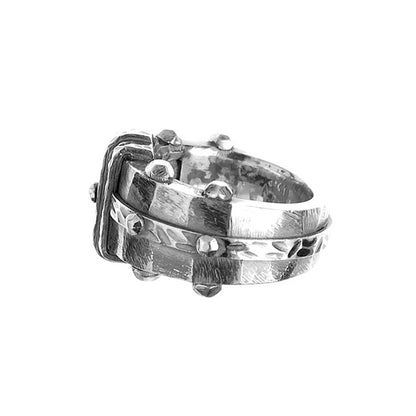 Elfcraft Bandring Gehämmert 925 Sterling Silber Massiv Unisex Seitlich