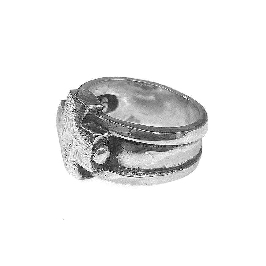 Elfcraft Bandring Kreuz 925 Sterling Silber Gehämmert Massiv Unisex Seitlich