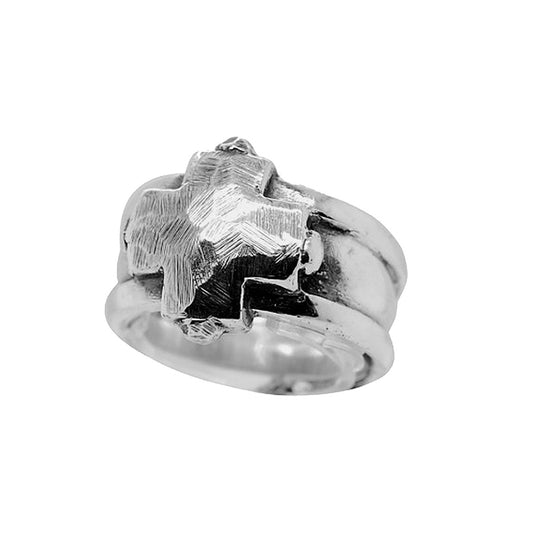 Elfcraft Bandring Kreuz 925 Sterling Silber Gehämmert Massiv Unisex