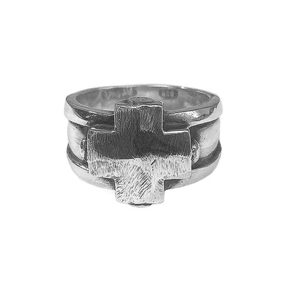 Elfcraft Bandring Kreuz 925 Silber Gehämmert Massiv Unisex